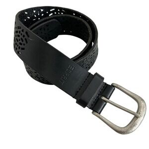 VTG Y2K Esprit Women Belt M Black Floral Laser Cut Leather Retro Grunge Western